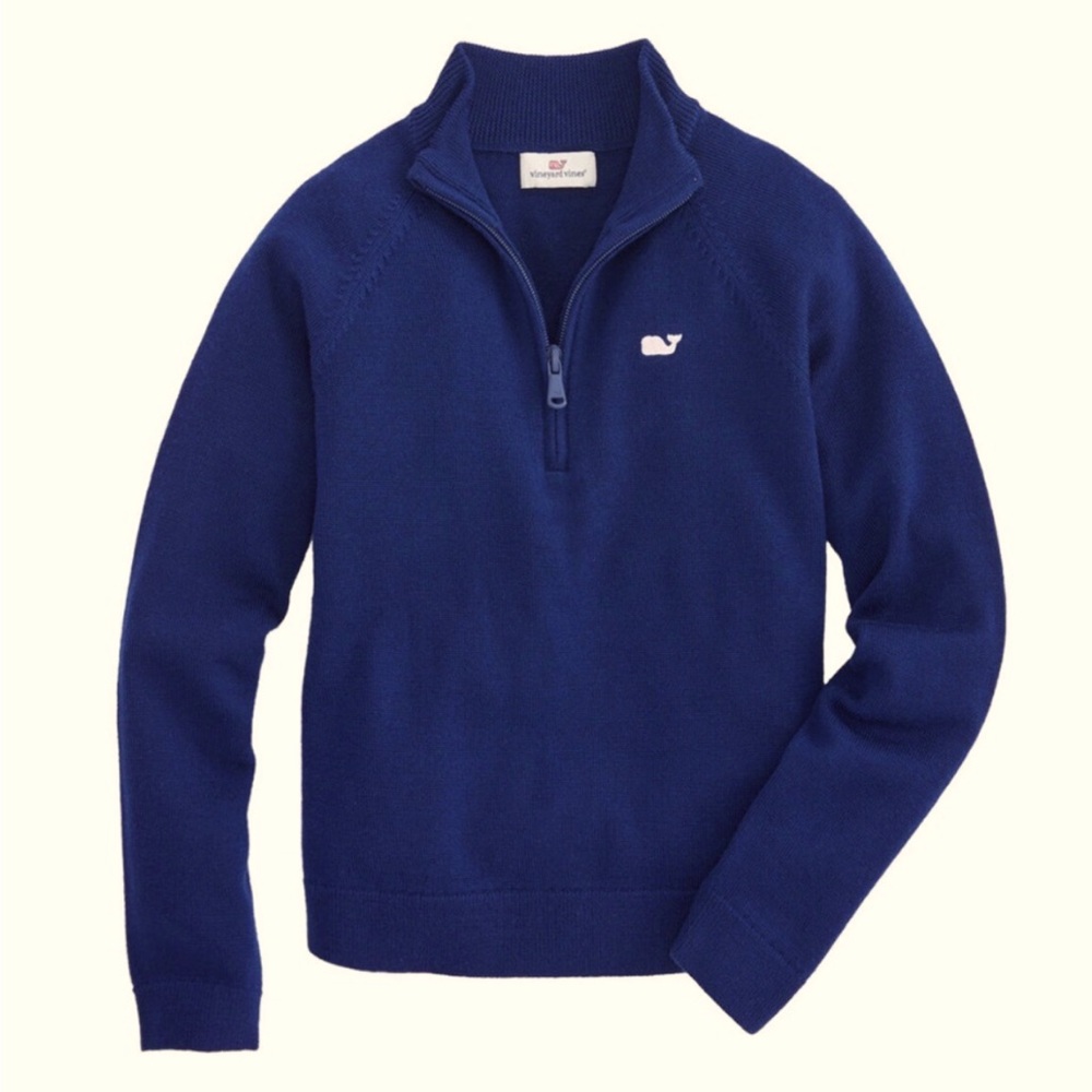 Vineyard Vines merino wool girls sweater RAGLAN QUARTER ZIP Deep Bay blue 10-12